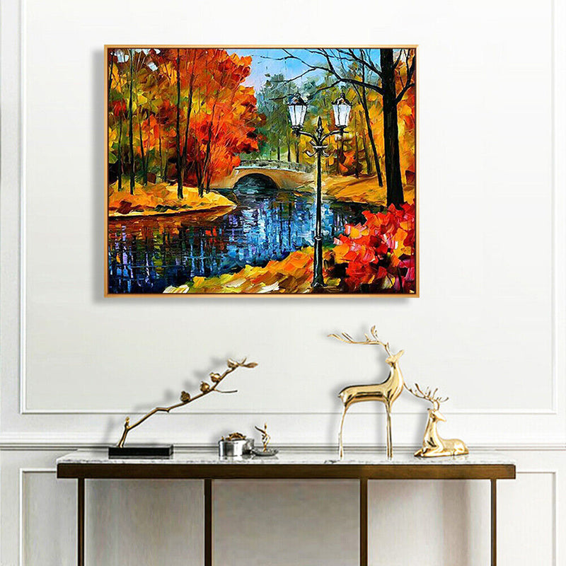 Bridge in the Forest Oil Paint By Number Kit DIY Acrylic Painting on Canvas