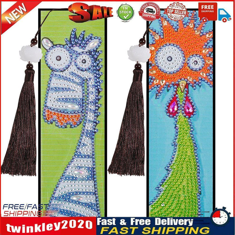 2pcs Special Shaped Drill Diamond Leather Tassel Bookmark DIY Art (SQ07) Newly