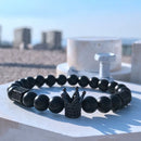 Volcanic Stone Mens Crown Bracelets Steel Titanium Cuff Bangles Beaded Bracelet