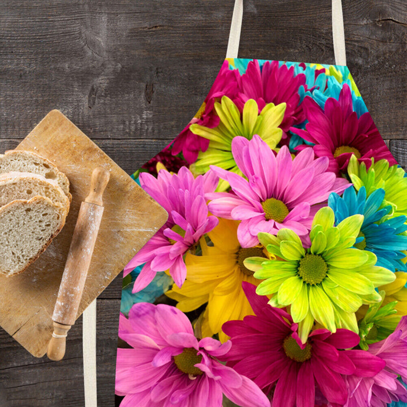 Flowers Printed Kitchen Aprons Waterproof Linen Oil-proof Apron (82x68cm)