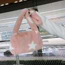 Women Simple Fashion Messenger Bag Soft Fur Contrast Color Autumn Travel Handbag