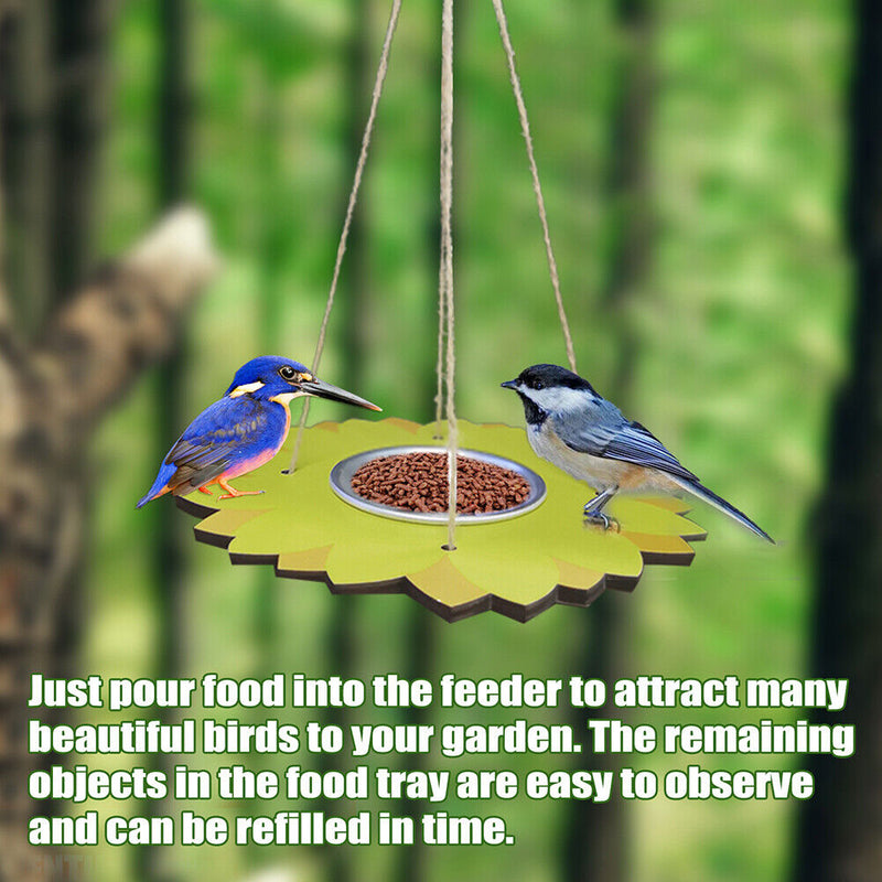 Outdoor Wooden Hanging Bird Feeder Stainless Steel Peanut Food Dispenser Newly