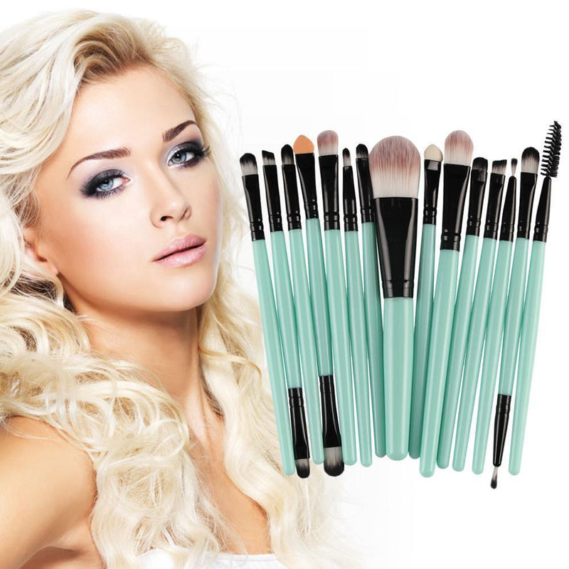 15pc Eyeshadow Makup Brush Tool Eye Powder Brush Set (Green Black)