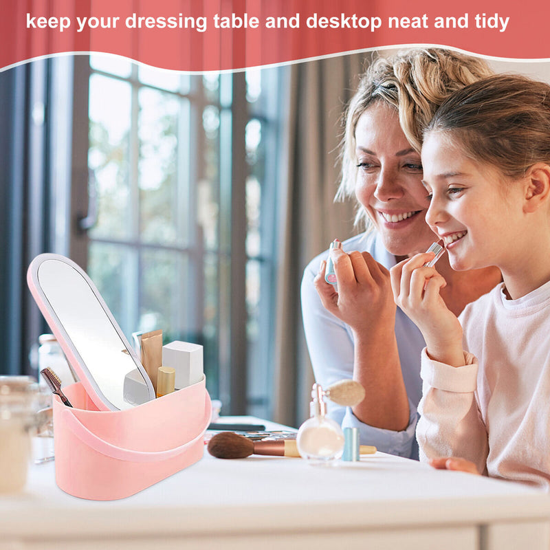 Cosmetics Box - Jewelry & Makeup Storage Train Case with LED Light & Mirror