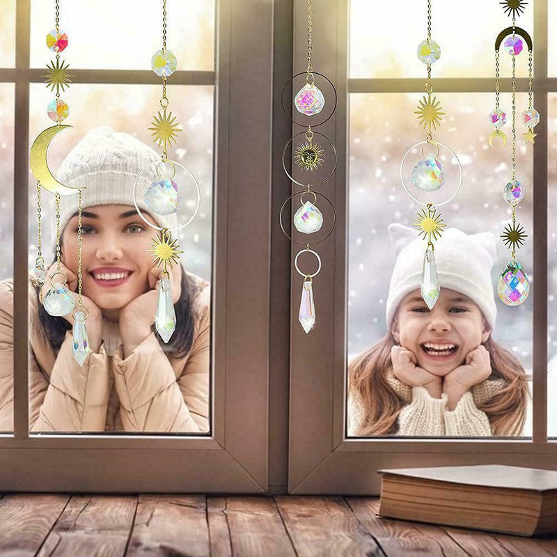 1x Crystal Sun Catchers Prisms Hanging Rainbow Chaser For Window Star Moon Q8U5
