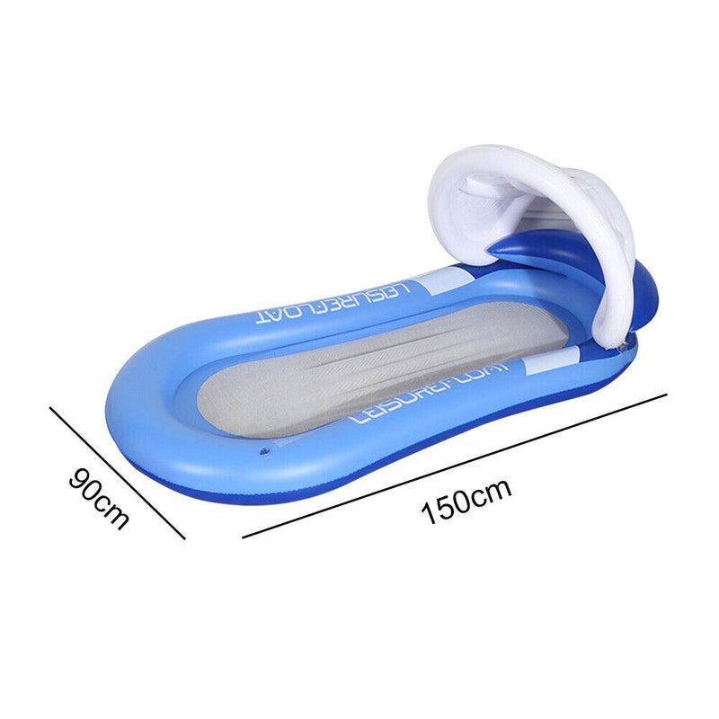 Foldable Inflatable Back Floating Row Sunshade Swimming Pool Lounger (Blue)