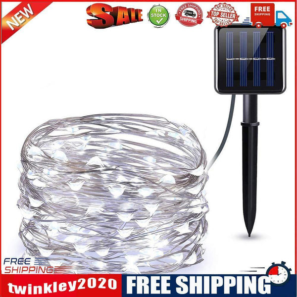 2xSolar String Lights Waterproof Copper Wire Fairy Lamp (Cold White 100LED)