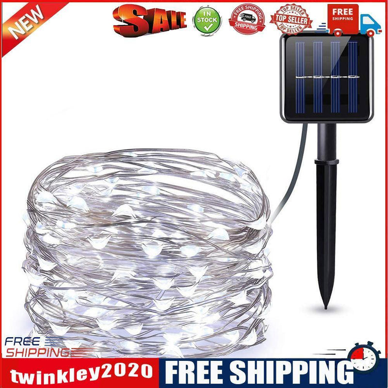 2xSolar String Lights Waterproof Copper Wire Fairy Lamp (Cold White 100LED)