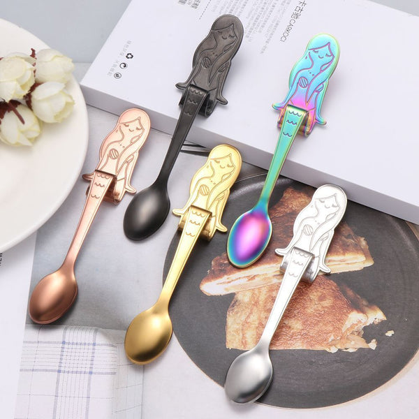 Dining Stainless Steel Coffee Scoops Hanging Cup Spoon Mermaid Coffee Spoons