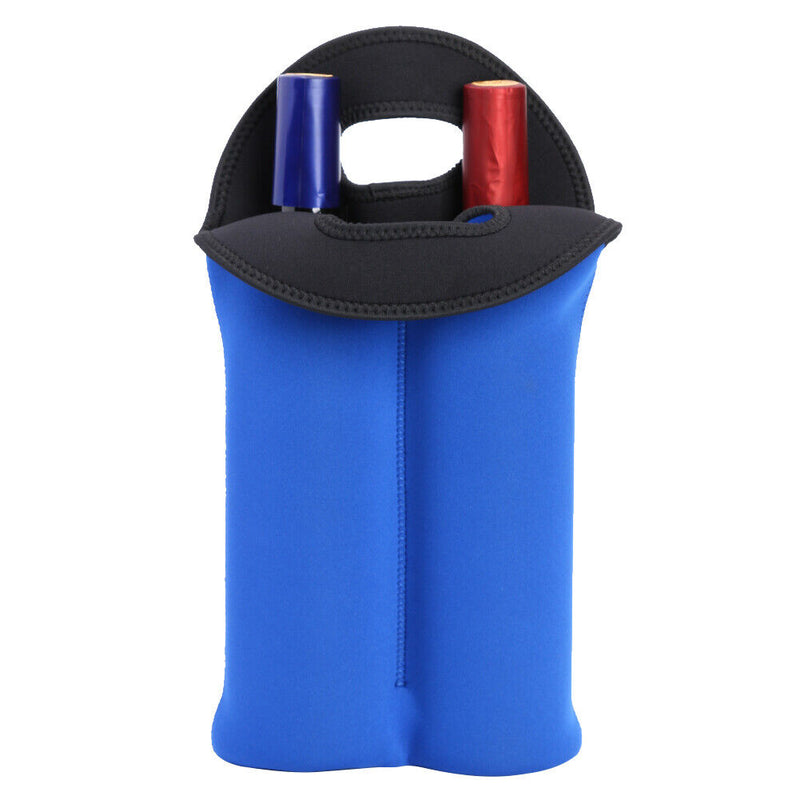 Neoprene Wine Bottle Cooler Double Bottle Protective Sleeve Holder (Blue) Newly