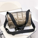 Women Solid Color Zipper Shoulder Bag Lady Cotton Padded Mini Messenger Bag