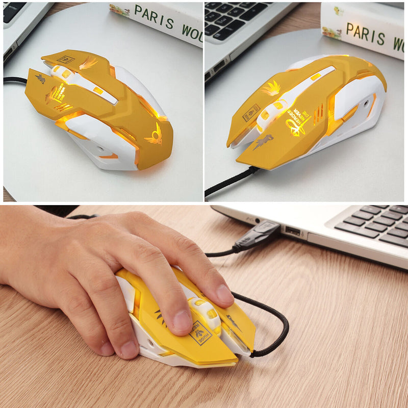 Computer Mouse, USB Wired 6 Buttons 2400dpi Optical Gaming Mice (Yellow)