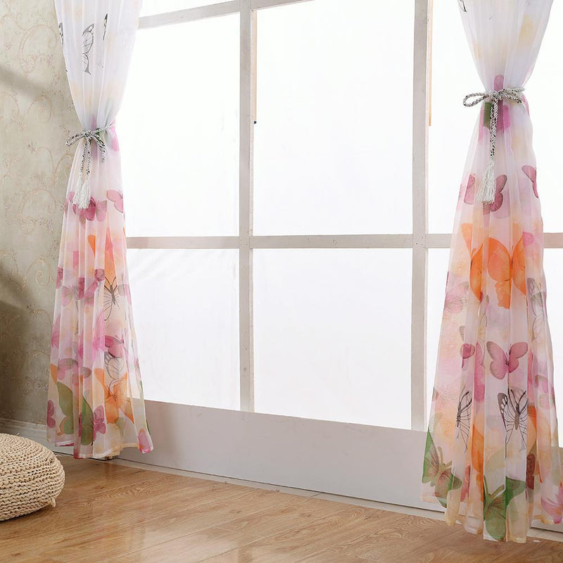 Colorful Butterlfly Offset Printing Burnt-out Curtain Sheer Organdy Panel