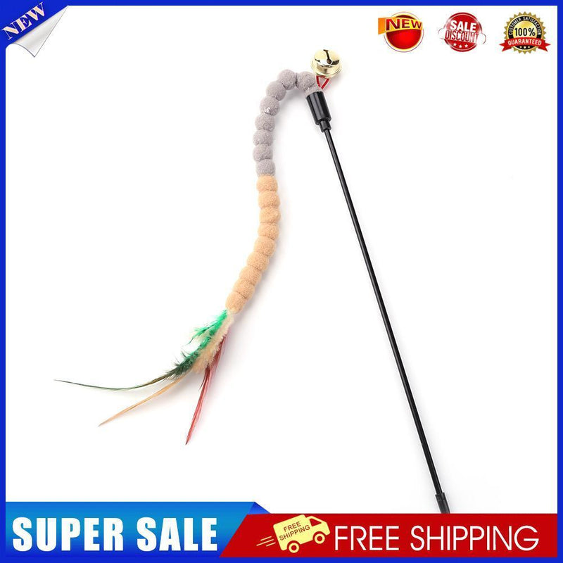 Cat Teasing Stick Colorful Pompom Feather Wand Fun Pet Teaser Rod Toys (03)