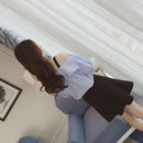 Fashion Women Short Sleeve Stripe Off Shoulder Loose T-Shirts Tops (Blue M)