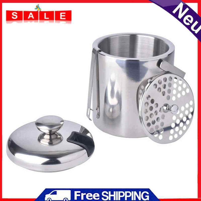 1300ml Stainless Steel Ice Bucket Double Layer Wine Beer Ice Cube Tray w/ Tongs