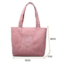 Women Corduroy Shoulder Bags Cartoon Cute Shopping Totes Girls Foldable Handbags