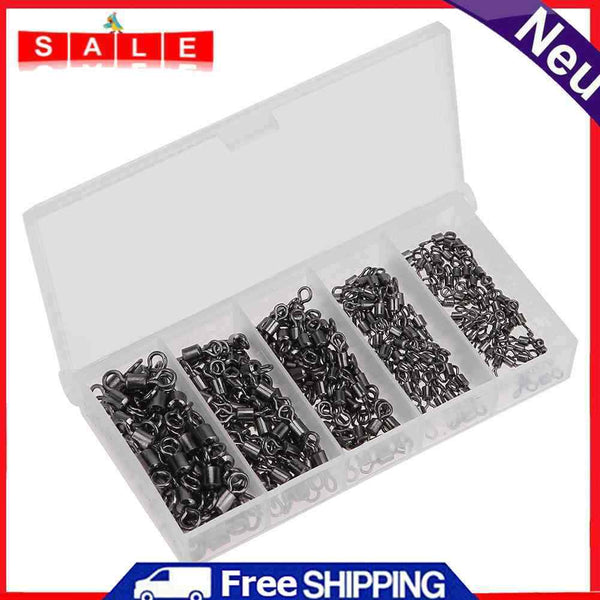 250pcs Ball Bearing Swirl Solid Ring Fishing Hook Connector + Plastic Box