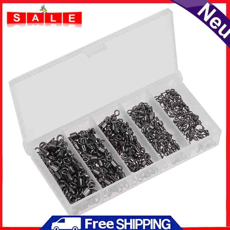 250pcs Ball Bearing Swirl Solid Ring Fishing Hook Connector + Plastic Box