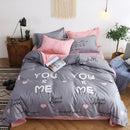 4pcs Cotton Simple Printing Duvet Quilt Cover Bed Sheet Pillowcase Set Beddin