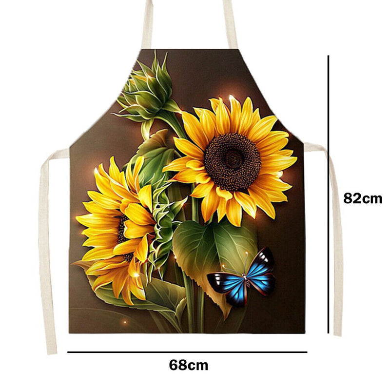 Sunflower Printed Linen Apron Waterproof Kitchen Cooking Bib (82x68cm)