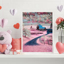 Frameless Oil Paint By Numbers Pink Village DIY Canvas Picture Craft Kit