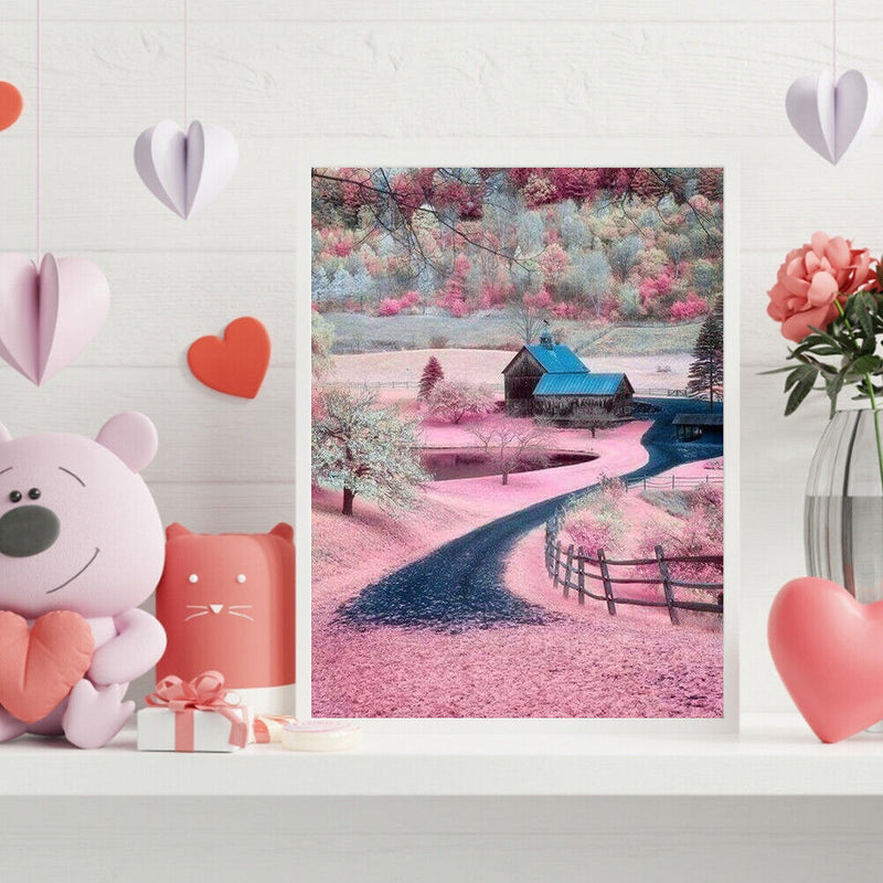 Frameless Oil Paint By Numbers Pink Village DIY Canvas Picture Craft Kit