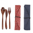 Fork Portable Dinnerware With Bags Bamboo Flatware Reusable Wooden Cutlery