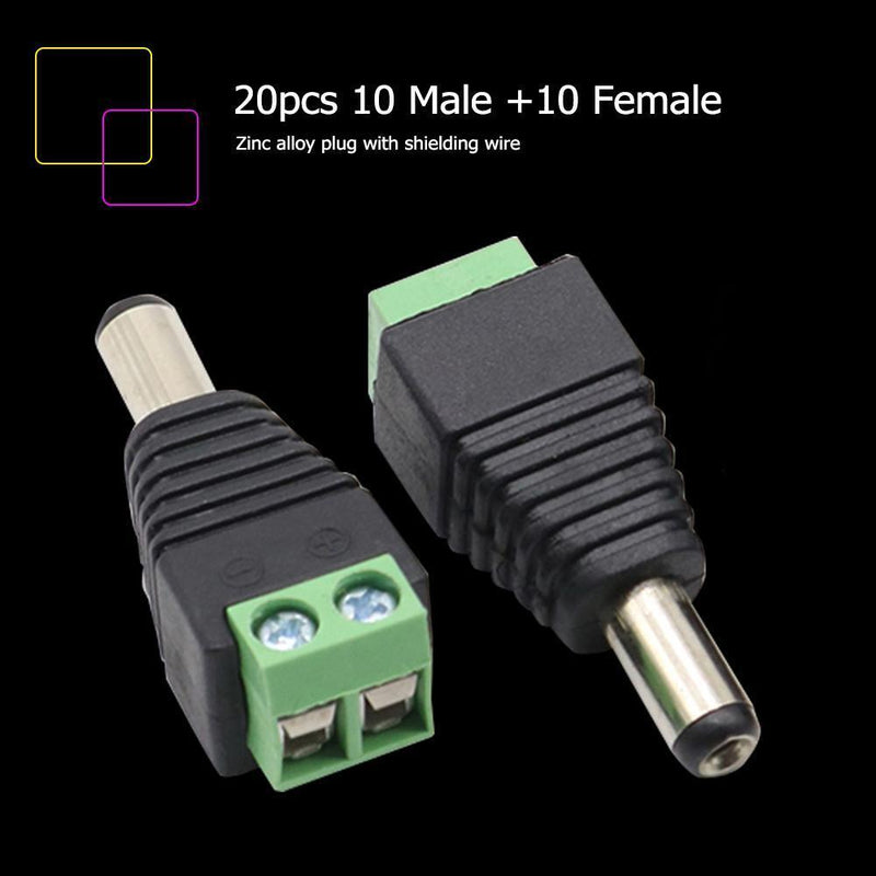 20pcs 10 Male+10 Female DC Power Connector Adapter 2.1x5.5mm Plug for CCTV