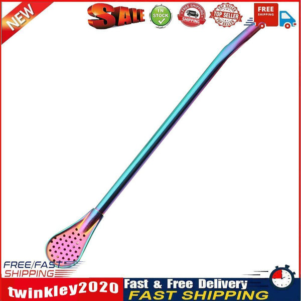 Stainless Steel Spoon Tea Filter Drinking Straw Bar Accessories (Colorful) Newly
