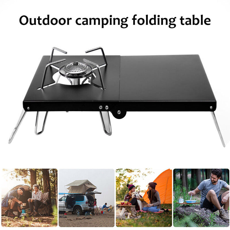 Mini Camping Table Outdoor Heat Shield Stove Stand Folding Desk (Black) Newly