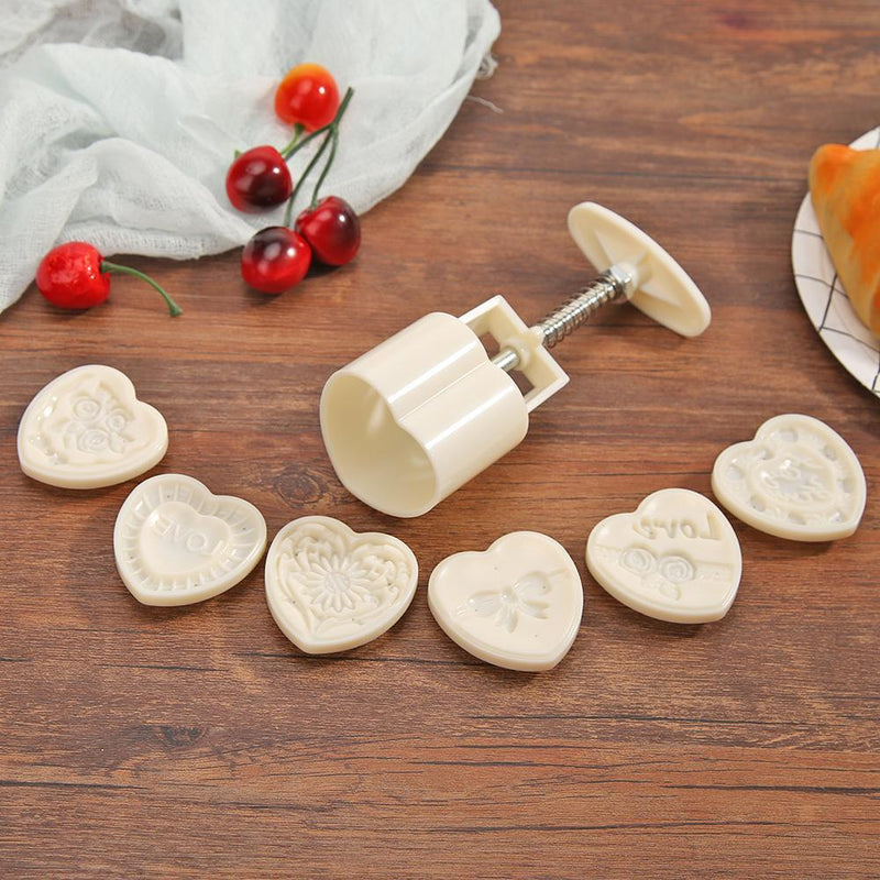 Heart Mooncake Mold Hand Pressure Biscuit Mould Bake Pastry Decor Bakeware