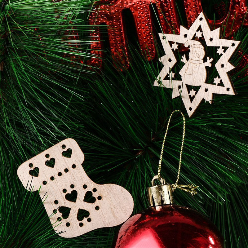 Wood Chip Christmas Snowflake Santa Claus Xmas Decoration Hanging Ornaments