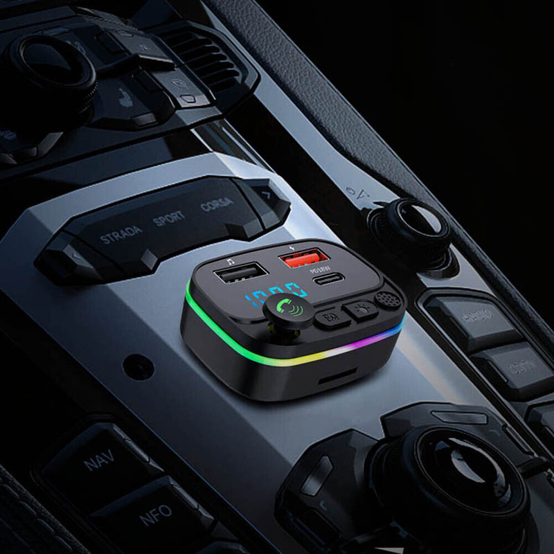 Car Bluetooth-compatible 5.0 FM Transmitter Mic Audio Receiver for 12V-24V
