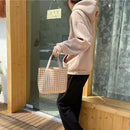 Women Portable Cloth Shopping Handbag Tote Plaid Food Picnic Bags (Camel)