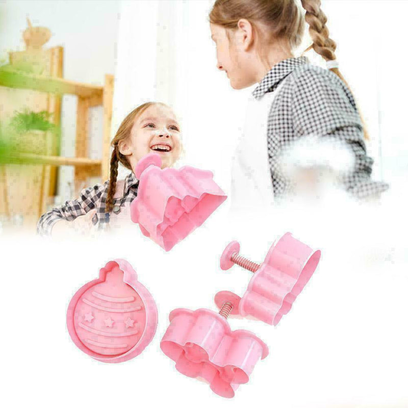 4Pc/Set Christmas Cookie Biscuit Plunger Mould Fondant Mold P1X7 Baking P6I8