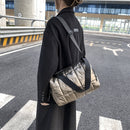 Women Solid Color Zipper Shoulder Bag Lady Cotton Padded Mini Messenger Bag