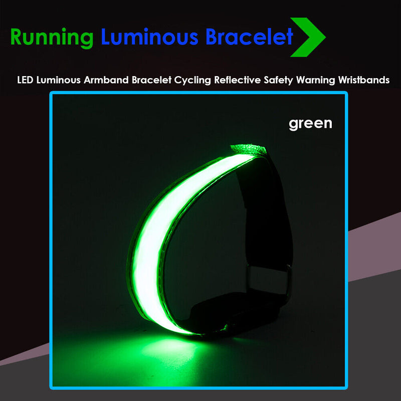 LED Luminous Armband Bracelet Cycling Reflective Warning Wristbands (Green)