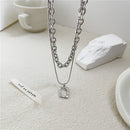 Women Jewelry Square Pendant Double Layer Multilayer Necklace Long Link Chain
