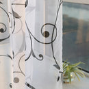 Transparent Voile Floral Print Curtains Bedroom Window Door Curtain (Black)