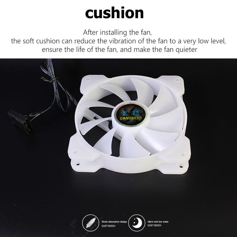 Lanshuo 120mm Case Fan RGB Silent Cooler 1300RPM PC Case Cooling Ventilador
