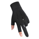 Breathable Anti-Slip Women Men Two Finer Cut Fishing Cycling Gloves (Black)