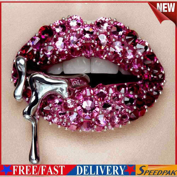 5D DIY Diamond Painting Full Round Drill Diamond Art Lips Wall Decor Rhines #F