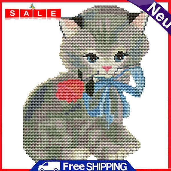 22x26cm Cat Rose 14CT Counted Embroidery Animals Canvas Needlework Sets DIY Gift