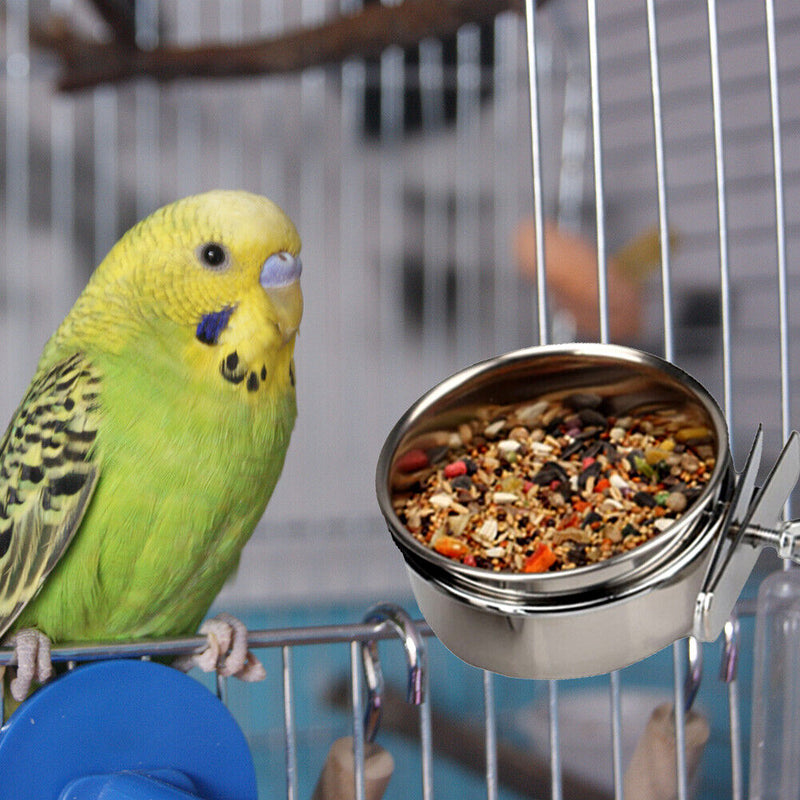 Stainless Steel Hang Cage Bowl Parrot Feeding Food Drinking Dish (10cm) Newly