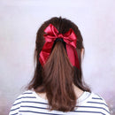Women Satin Ribbon Bow Hair Band Ponytail Holder Rope(Bean Red)