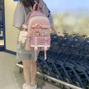 #A Japanese Harajuku Backpack School Students Hit Color Mochila with Pendant Bad