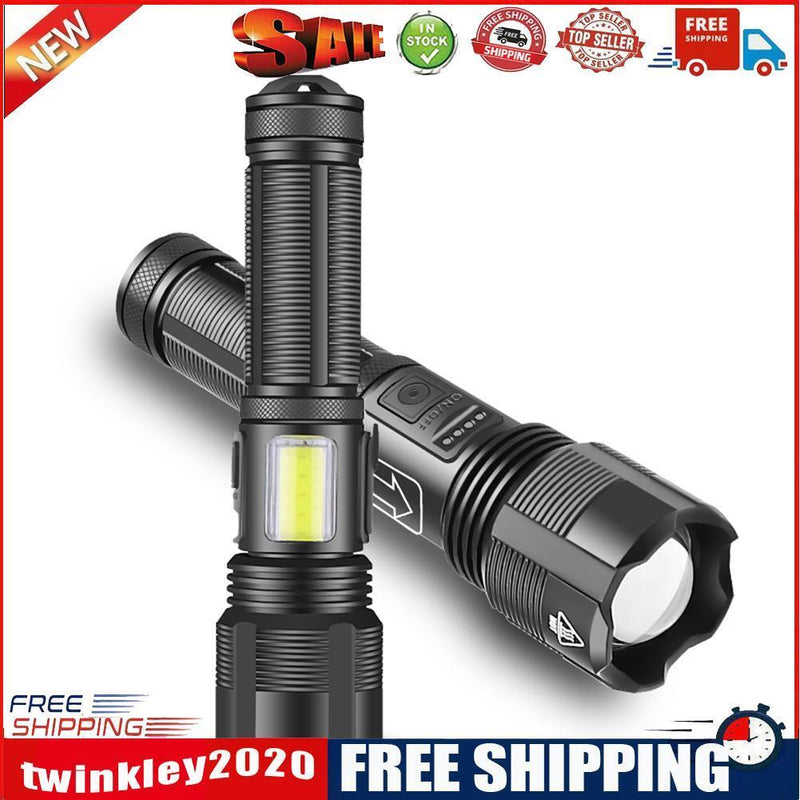 XHP70+COB LED Zoomable Torch 1000lm Waterproof 6 Gears Camping Flashlight