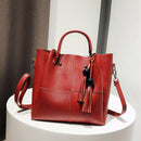 3pcs/set Fashion Women Tassel PU Clutch Shoulder Bucket Bags (Wine Red)