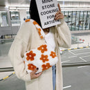 Fashion Flower Print Shoulder Bag Women Winter Plush Small Handbag (Orange)